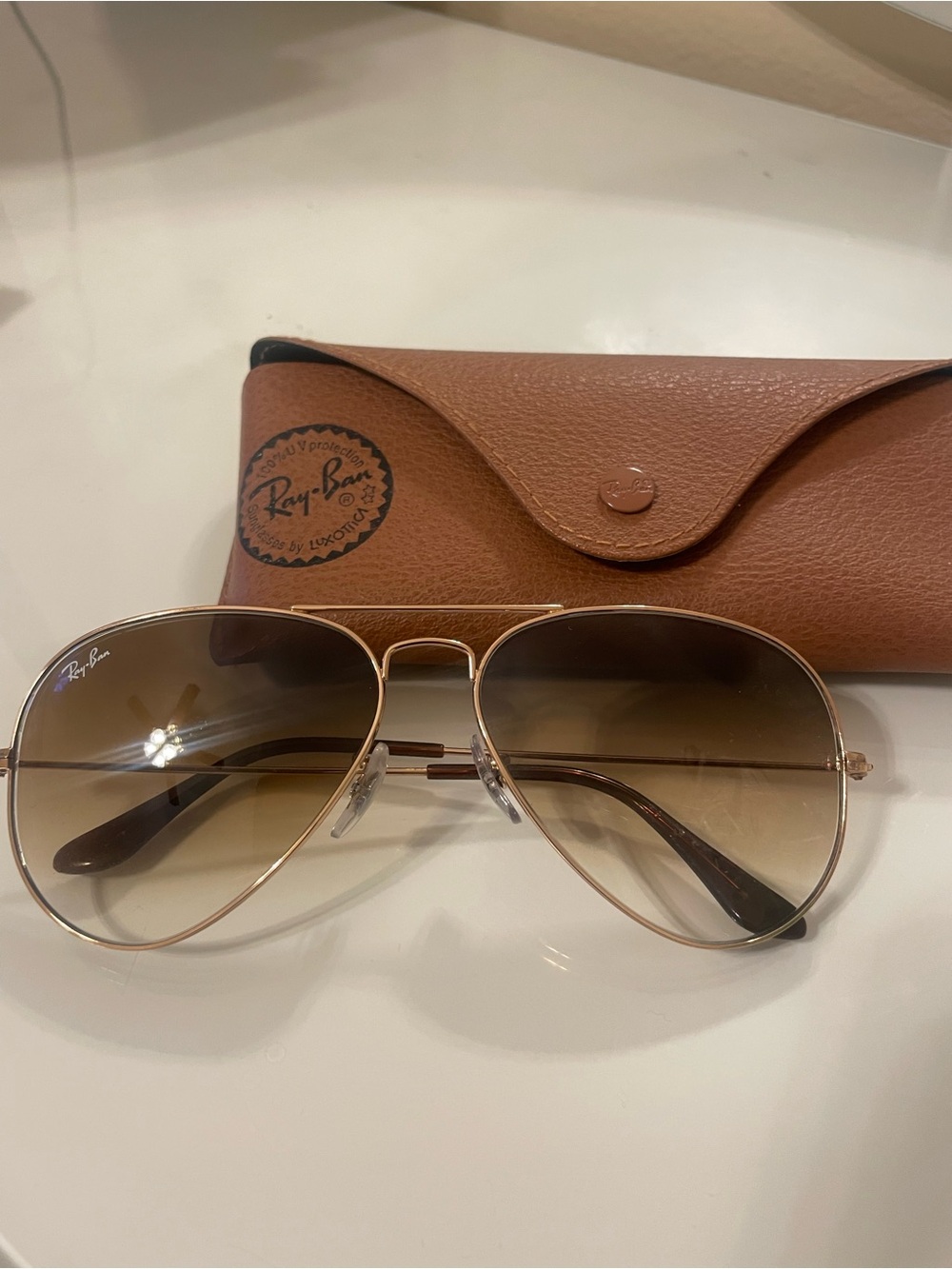 Ray-Ban Gold Frame Sunglasses with Brown Gradient Lenses